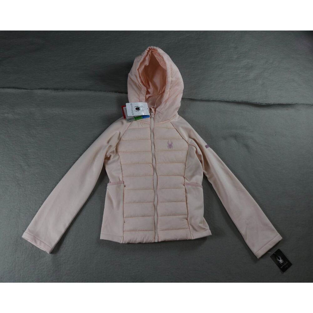 New Sypder Pink Jacket Girls Kids 7-8 Puffer Mixed Media Hooded